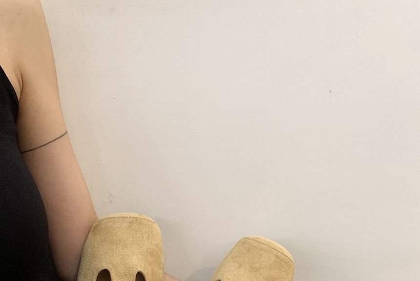 Square Toe T-Strap Faux Suede Flats