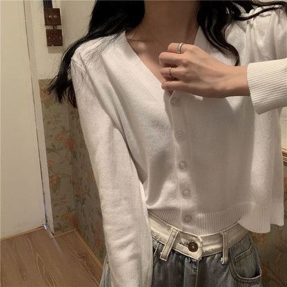 V-Neck Button Cropped Cardigan