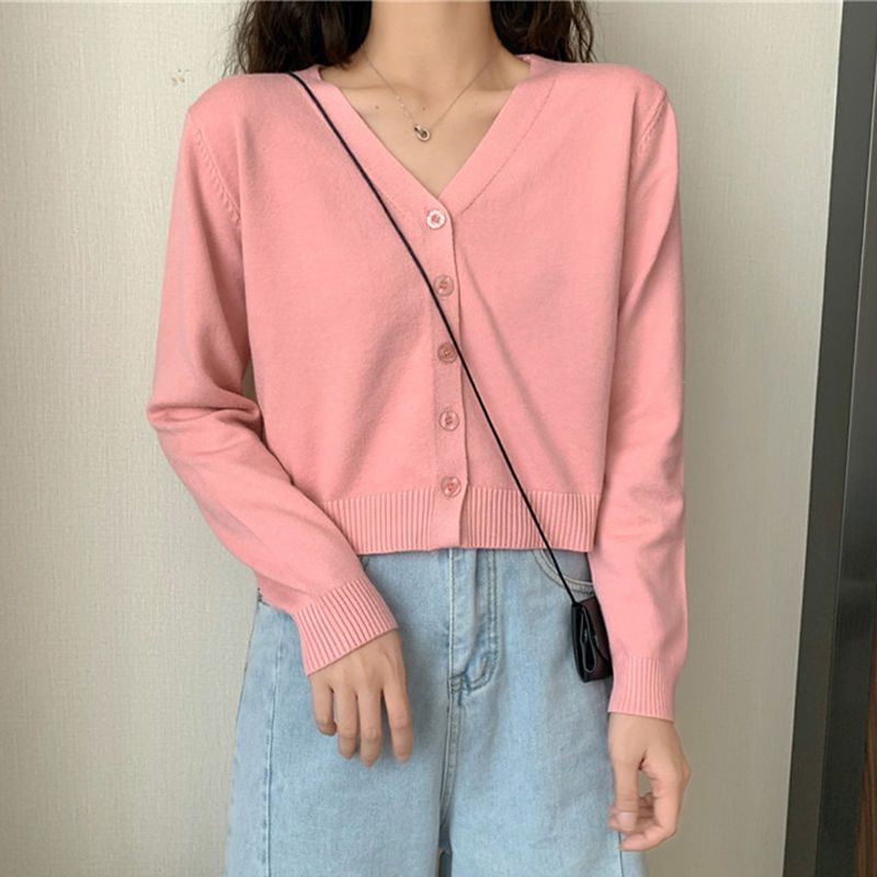V-Neck Button Cropped Cardigan