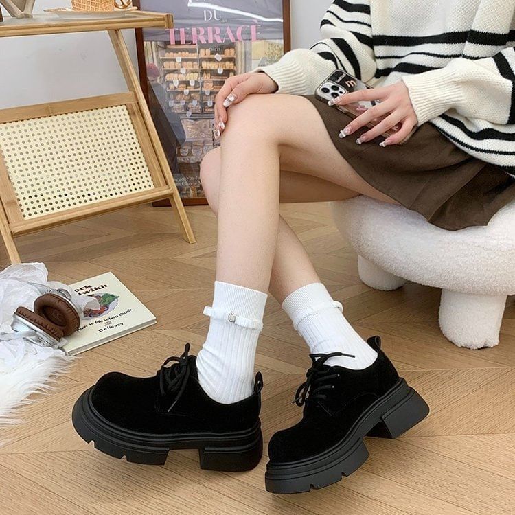 Platform Chunky Heel Lace-Up Shoes