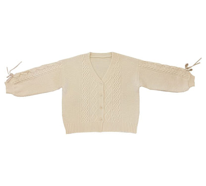 Long Sleeve V-Neck Lace Up Cable Knit Cardigan