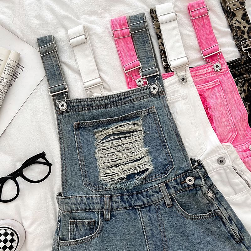 Distressed Denim Jumper Shorts