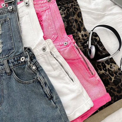 Distressed Denim Jumper Shorts
