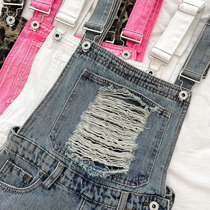 Distressed Denim Jumper Shorts
