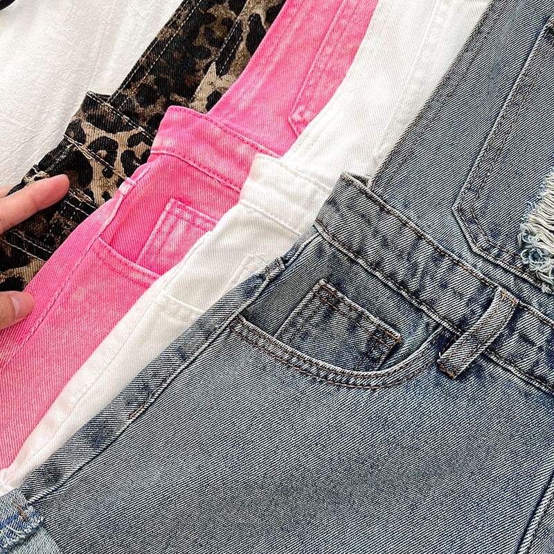 Distressed Denim Jumper Shorts