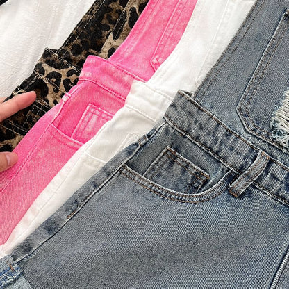 Distressed Denim Jumper Shorts