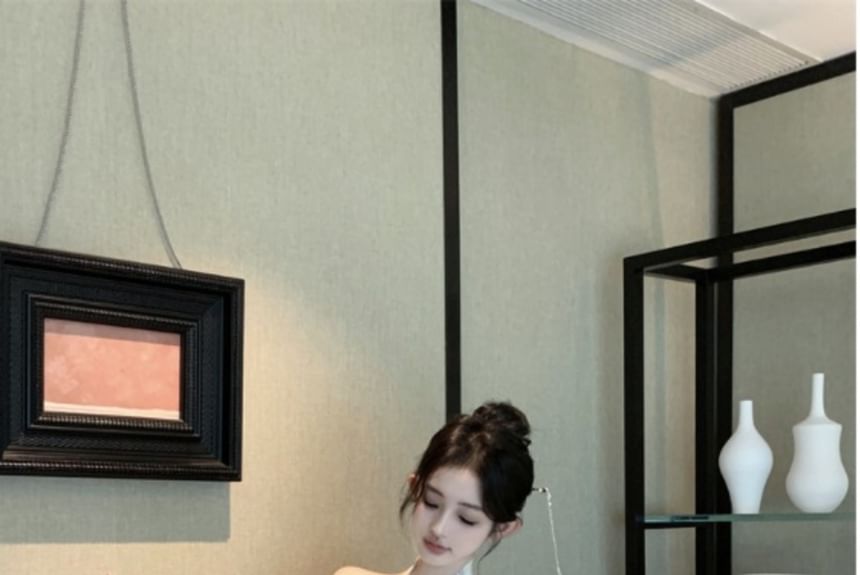 Halter Floral Lace Panel Mini Qipao