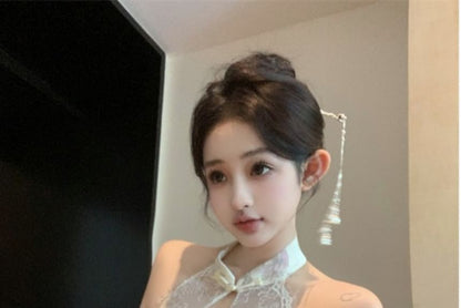 Halter Floral Lace Panel Mini Qipao