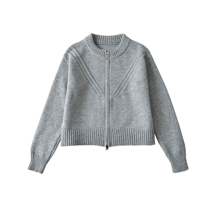 Round Neck Zip Cropped Knit Jacket