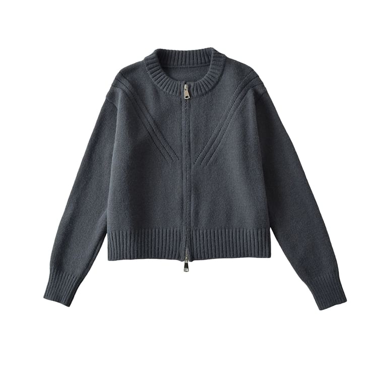 Round Neck Zip Cropped Knit Jacket