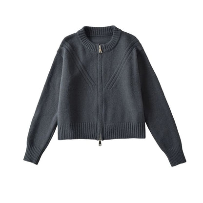 Round Neck Zip Cropped Knit Jacket