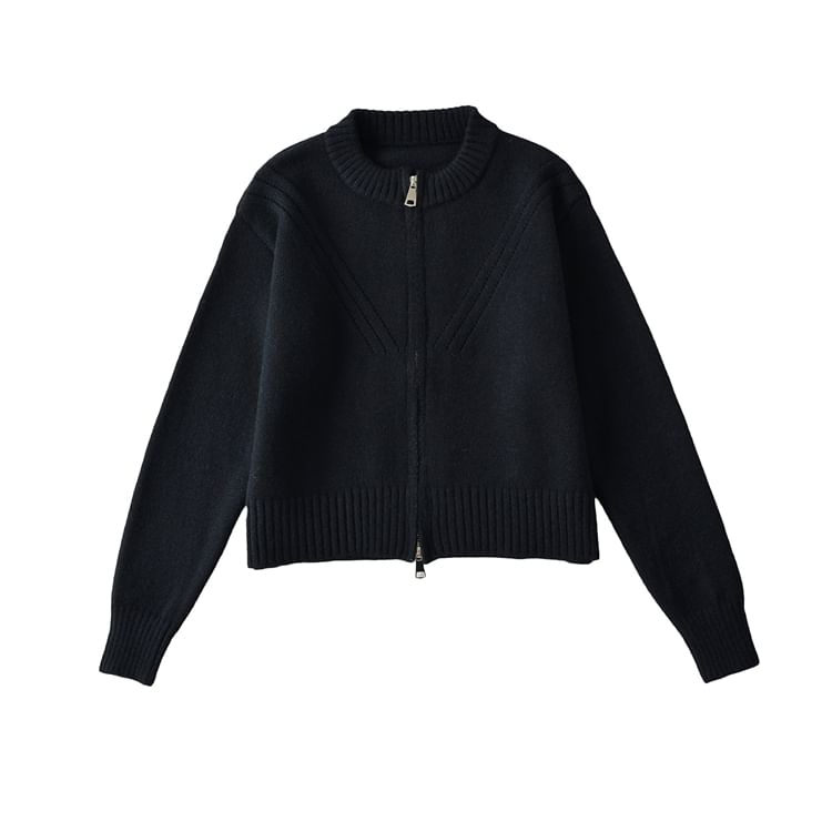 Round Neck Zip Cropped Knit Jacket
