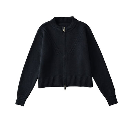 Round Neck Zip Cropped Knit Jacket
