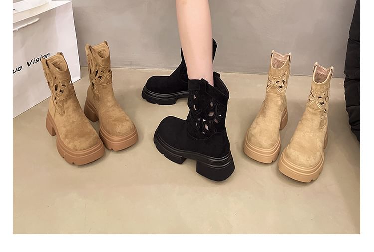 Platform Embroidered Cutout Short Boots