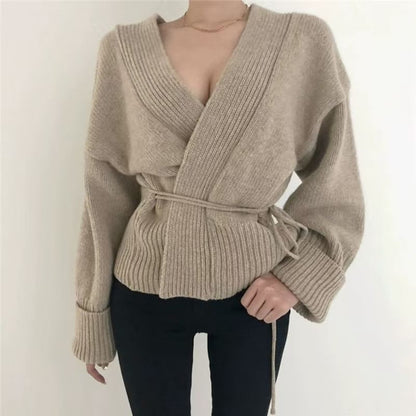 V-Neck Sashed Cardigan