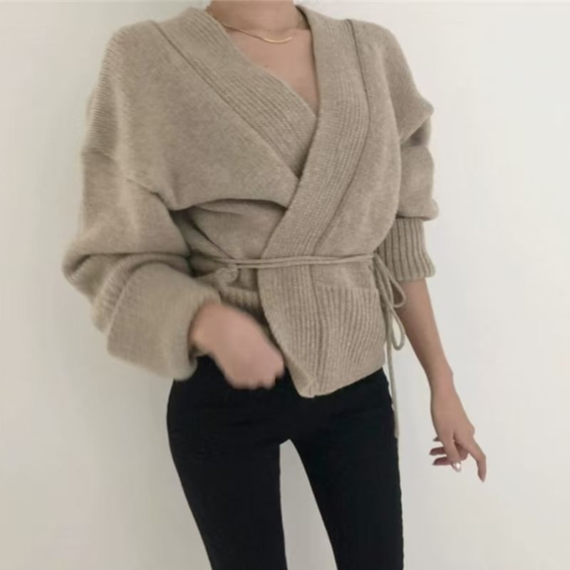 V-Neck Sashed Cardigan