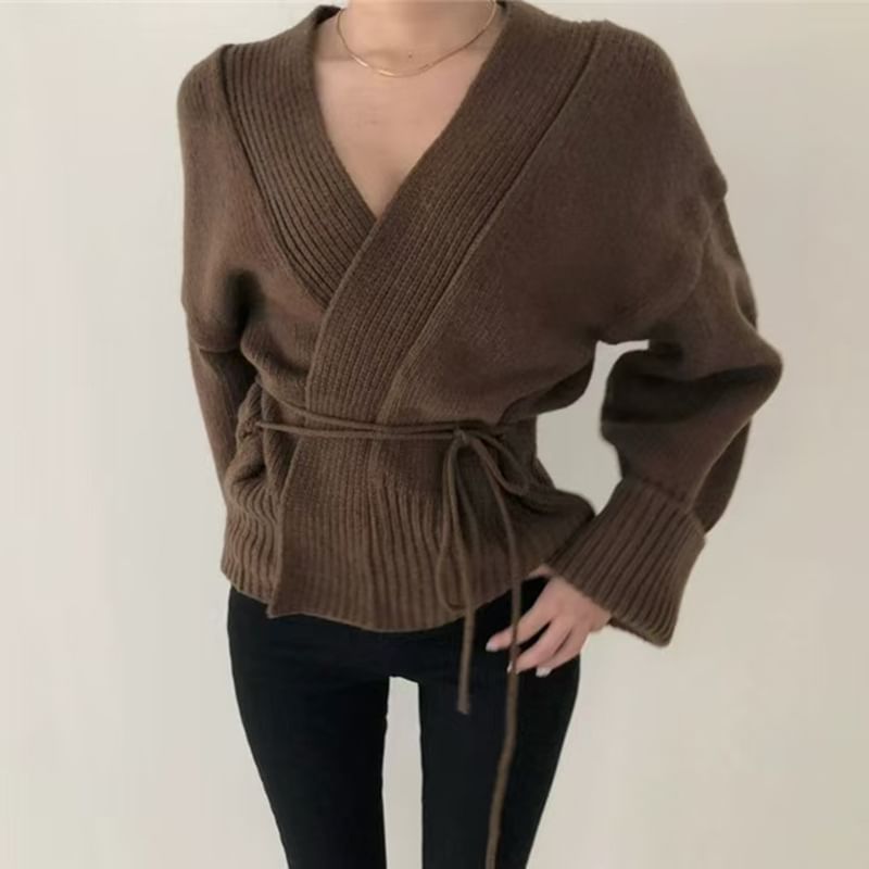V-Neck Sashed Cardigan