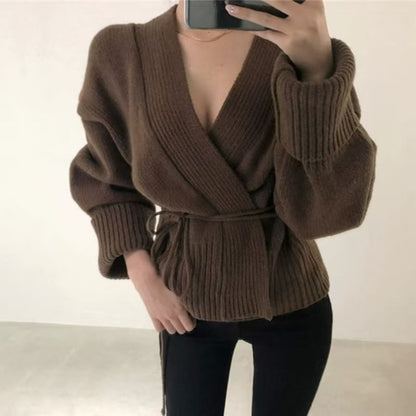 V-Neck Sashed Cardigan