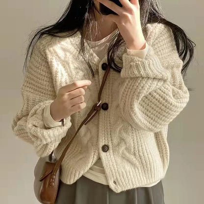 V-Neck Cable Knit Sweater Coat