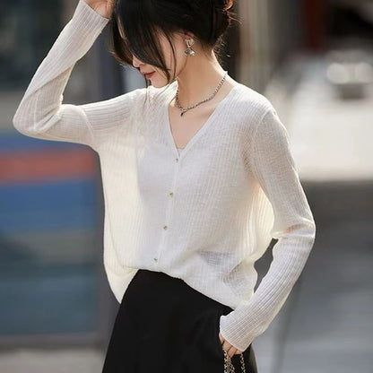 Ribbed V-Neck Knit Cardigan
