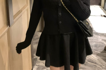Peter Pan Collar Ribbed Knit Cropped Cardigan