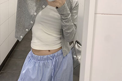 Crew Neck Button Crop Cardigan