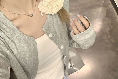 Crew Neck Button Crop Cardigan