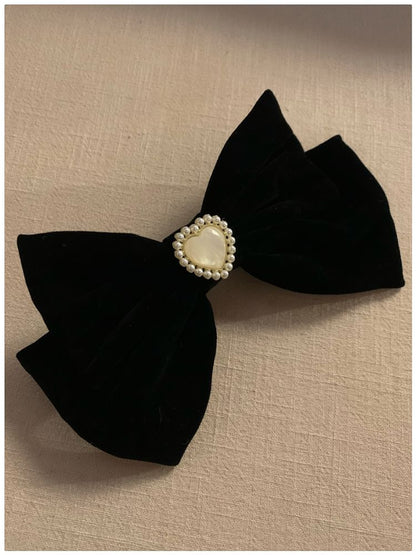 Faux Pearl Heart Bow Hair Clip