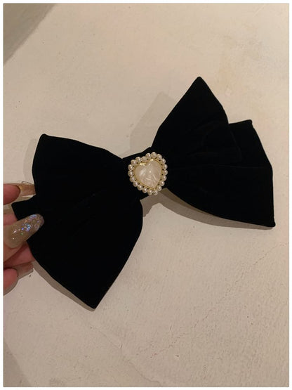 Faux Pearl Heart Bow Hair Clip