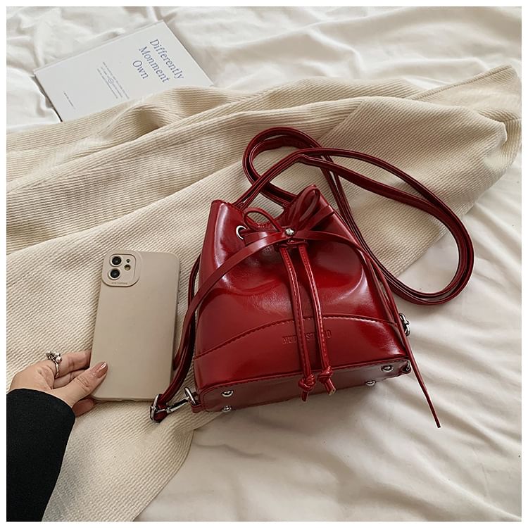 Faux Leather Drawstring Bucket Bag