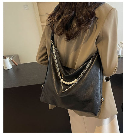 Faux Leather Chained Crossbody Bag