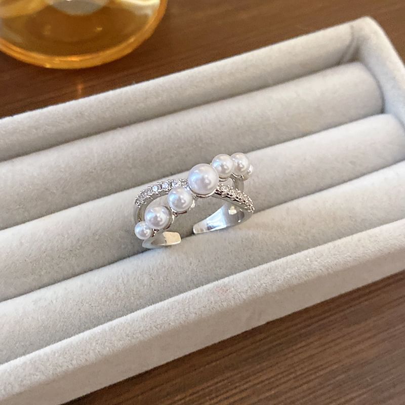 Rhinestone Freshwater Pearl Open Ring