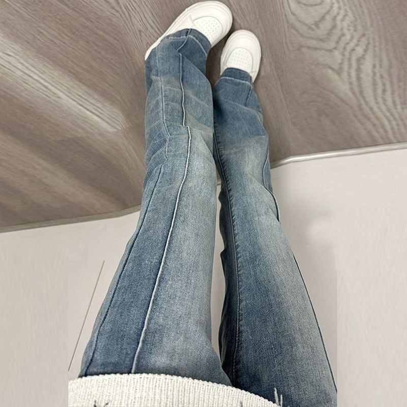 High Rise Washed Slim-Fit Boot-Cut Jeans