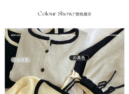 Two Tone Tie Up Cami Set with Cardigan