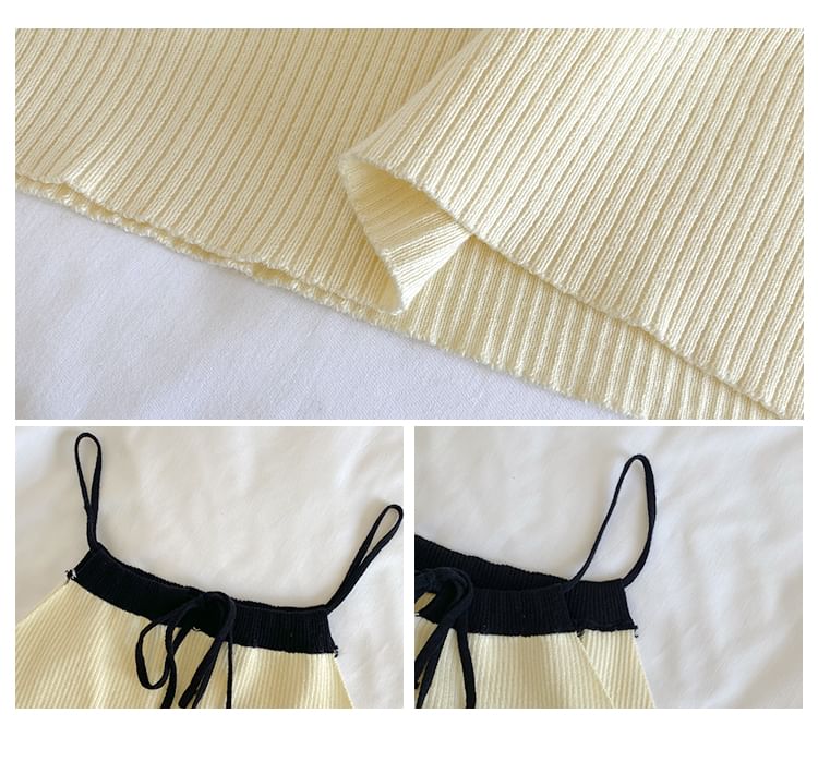 Two Tone Tie Up Cami Set with Cardigan