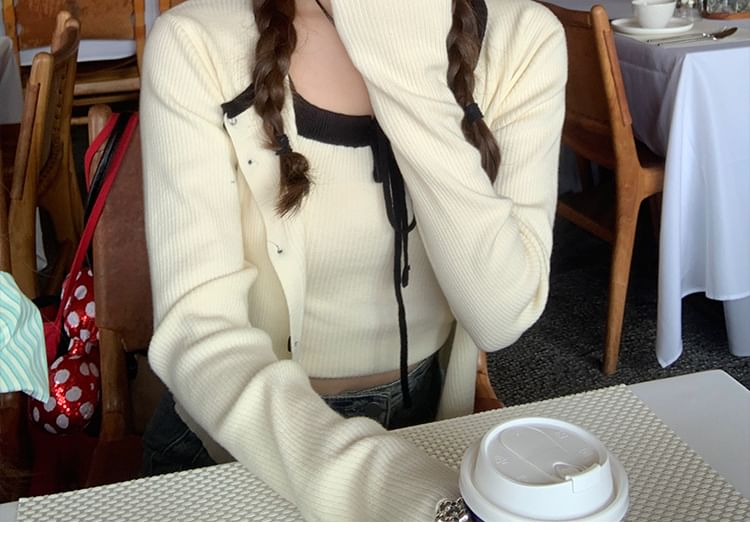 Two Tone Tie Up Cami Set with Cardigan