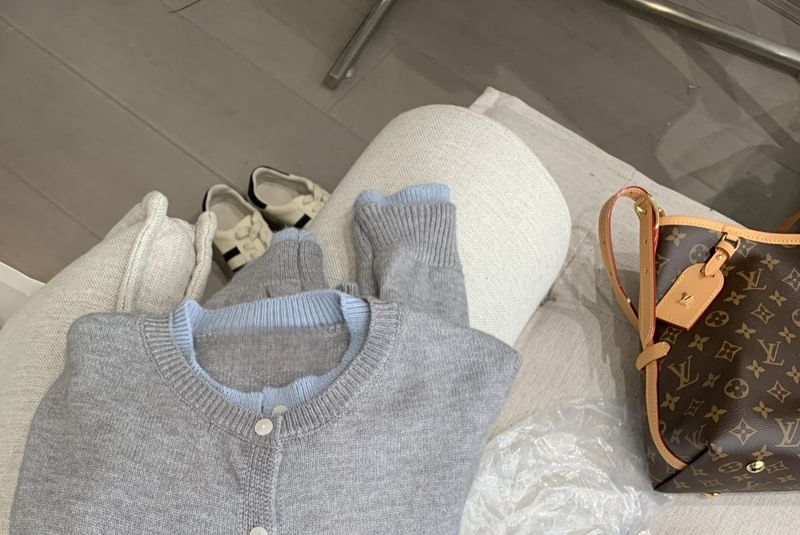 Mock Two Piece Round Neck Cardigan