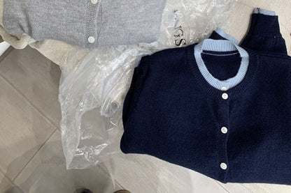 Mock Two Piece Round Neck Cardigan