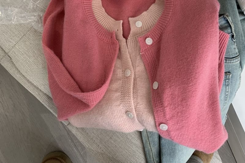 Mock Two Piece Round Neck Cardigan