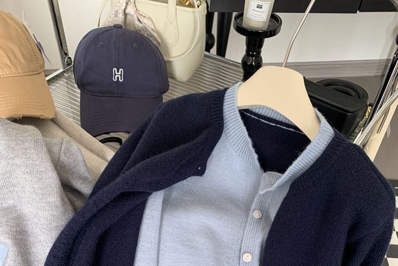 Mock Two Piece Round Neck Cardigan