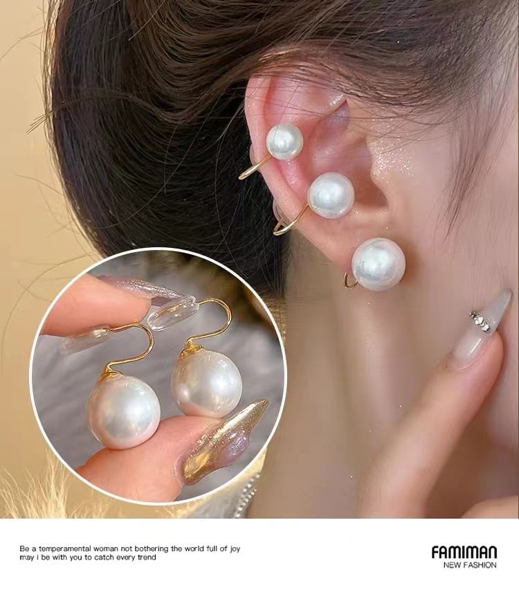 925 Sterling Silver Faux Pearl Drop Earring