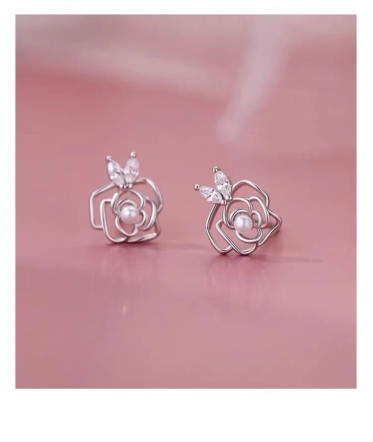 925 Sterling Silver Rose Stud Earring