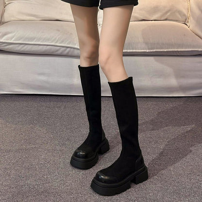 Platform Suede Tall Boots Faux