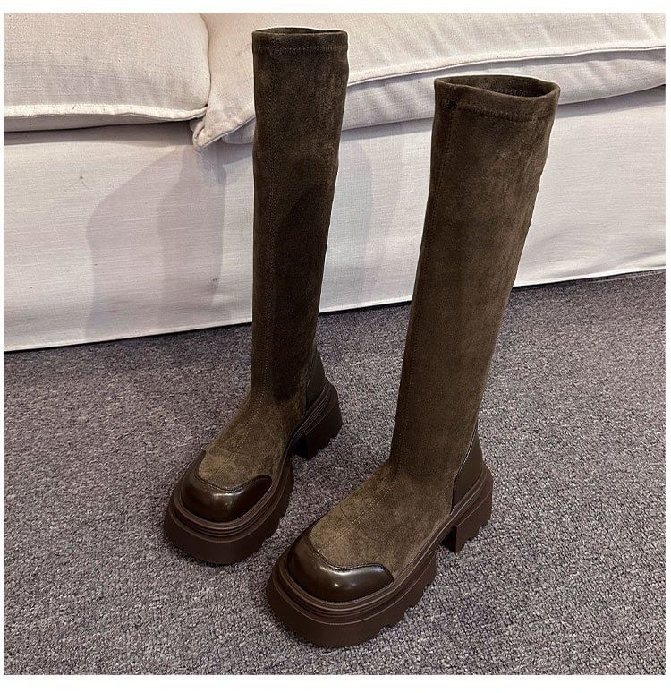 Platform Suede Tall Boots Faux