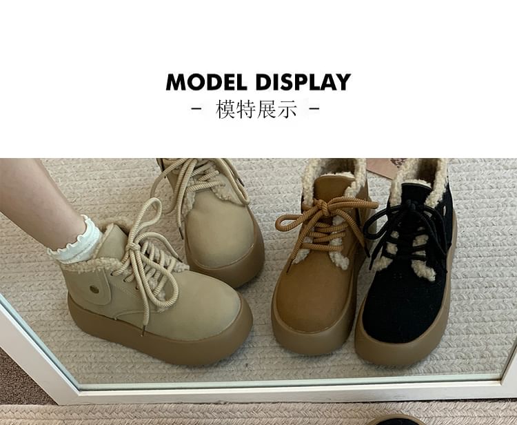 Platform Fleece-Lined Lace-Up Faux Suede Shoes