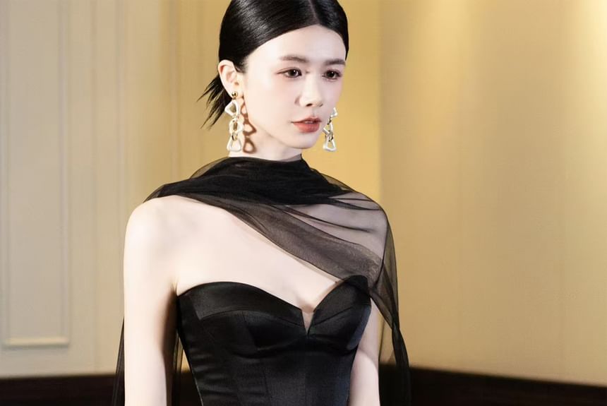 Strapless Floral Print Sheath Maxi Party Dress