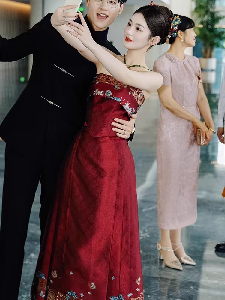 Strapless Wedding A-Line Gown Embroidered