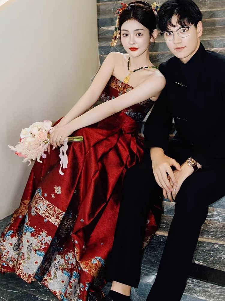 Strapless Wedding A-Line Gown Embroidered