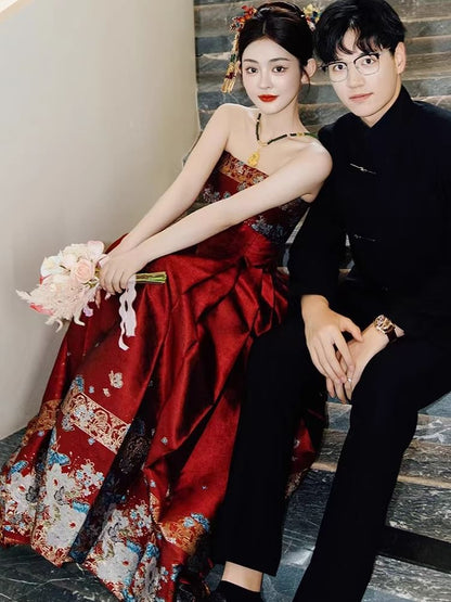 Strapless Wedding A-Line Gown Embroidered