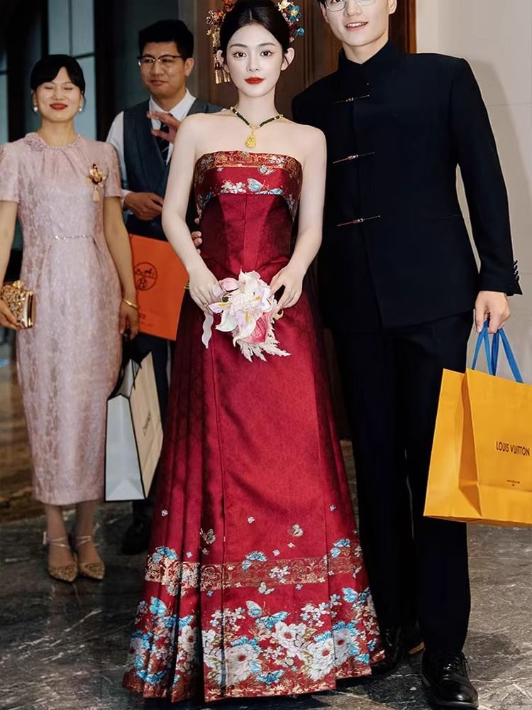 Strapless Wedding A-Line Gown Embroidered